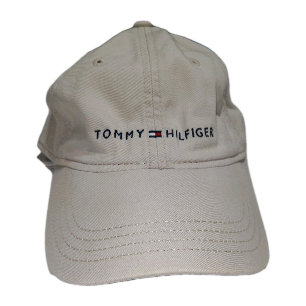 Tommy Hilfiger White Embroidered Flag Logo Hat Adjustable Dad Cap Classic Preppy